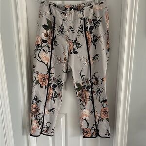 Floral Print Pants with Black Trim